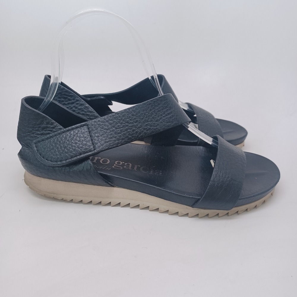 Pedro Garcia Black Pebbled Leather Sandals with White Sole Spain 37.5 Womens - Picture 9 of 12